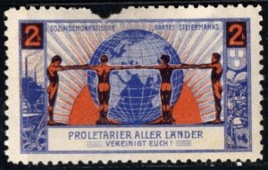 Vintage German Charity Poster Stamp 2 Heller Social Democratic Party Tax Stamp