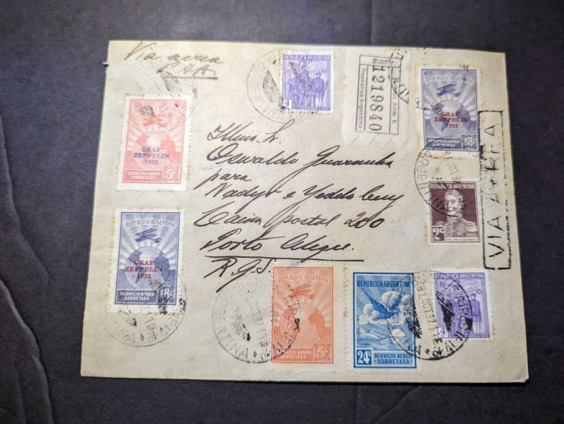 1932 Registered Argentina Airmail Cover Buenos Aires to Porto Alegre Brazil