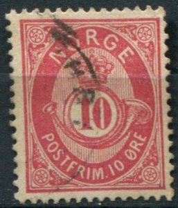 Norway Sc#25 Used, 10o rose, Post horn (Shaded 1877-79) (1877)