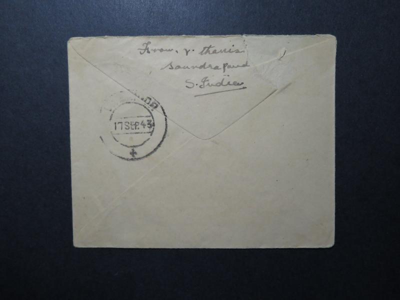 India 1943 1.5 Anna Postal Stationery Cover to Ceylon (II) - Z11686