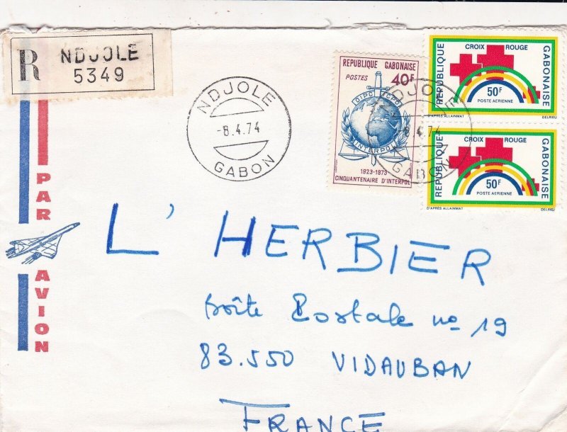 French Colonies Regd Air Mail 1974 Red Cross & Interpol Stamps Cover Ref 44708 