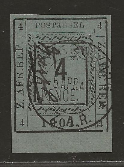 TRANSVAAL SC# 186(SG#12b)  WIDE '4' LEFT,  SPRAY INVERTED  FVF/CTO