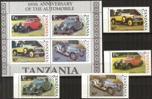 Tanzania 1986 Classic Cars set of 4 + S/S MNH