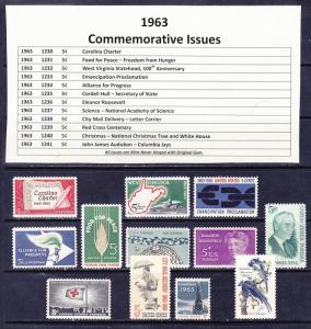 1963 Year Commemorative Postage Stamp Full Year Set Mint Never Hinged