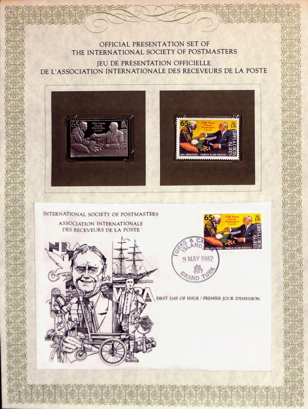 Turks & Caicos Islands silver stamp + cover International Society of Postmasters