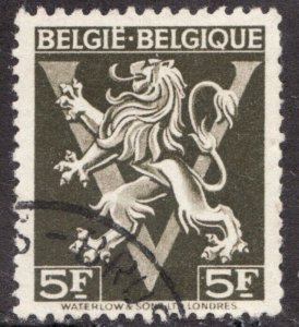 Nice!  1944 Belgium Sc #352 / 5F WWII Victory Lion - Used postage stamp Cv$5