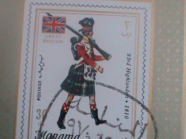 MANAMA-1970- BRITISH ARMY UNIFORMS-CTO-IMPERF:S/S -VF LAST ONE HARD TO FIND