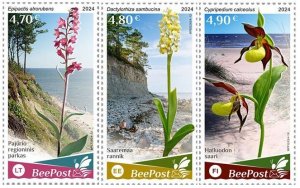 Estonia Finland Lithuania 2024 Orchids Europa BeePost set of 3 stamps MNH
