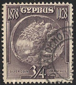 CYPRUS 1928 Sc 114 Used 3/4pi Silver Coin VF,  KALOKHORIO postmark