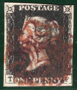 GB PENNY BLACK 1840 QV SG.2 1d Plate 6 (TF) *MAGENTA & RED* MXs Very Rare REDG42 