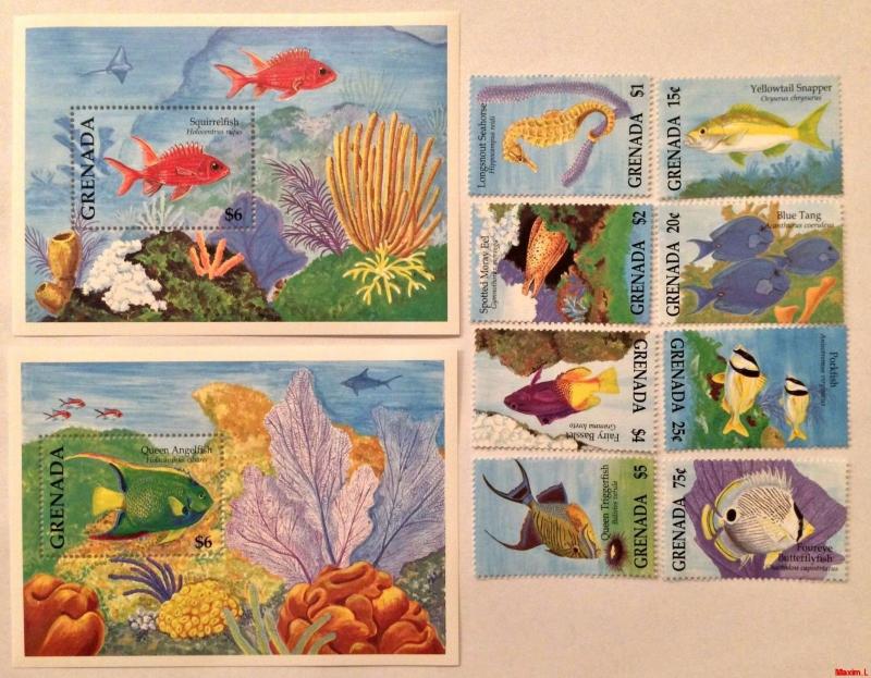 Grenada 1994** Mi.2809-16 + Bl.375, 376. Fishes [20;1]