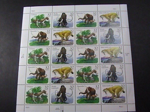 U.S.# 3077-3080(3080a)MINT NEVER/HINGED--PANE OF 20---PREHISTORIC ANIMALS--1996