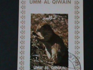 ​UMM AL QIWAIN- LOVELY PROTECTING ANIMAL-CTO IMPERF-S/S VF-FANCY CANCEL