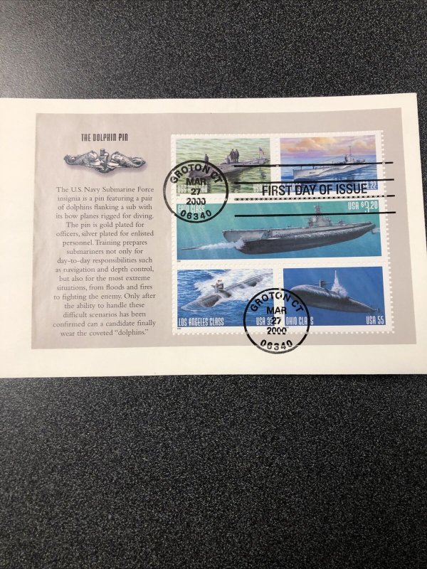 US FDC #3373-3377 SET OF 5 US Navy Submarines Souvenirs Sheet - 2000 Groton, CT