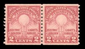 United States, 1910-30 #656 Cat$22.50, 1929 2c carmine rose, horizontal pair,...