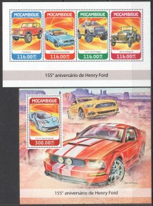 HM1301 2018 MOZAMBIQUE HENRY FORD TRANSPORT CARS AUTOMOBILES #9534-7+BL1347 MNH