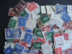 Great Britain KGVI KEVIII perfins mixture (duplicates, mixed condition) of 375 