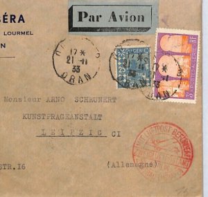 France ALGERIA Cover 1933 Oran *GERMANY AIR MAIL* Leipzig via PARIS YV259