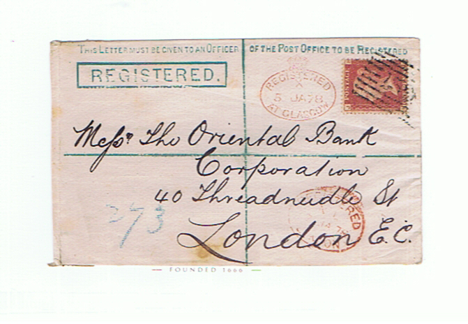 1878 REGISTERED COVER TO LONDON