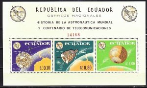 Ecuador, Scott cat. 748 F.  I.T.U. Centenary and Space Satellites s/sheet.