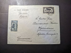 1927 Morocco Airmail Cover SS Inge Maersk to Copenhagen Denmark