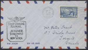 1950 APR 18 Toronto to New York 1st Official Jet Air Mail Flight Cover