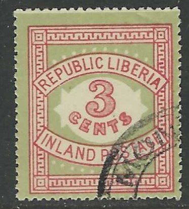 LIBERIA 1897 3c INLAND POSTAGE 10 Pearls Sc 64a CTO Used