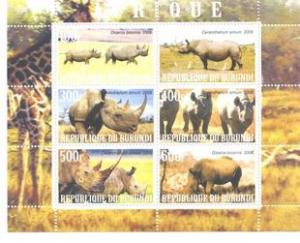 Burundi 2009 Africa Animal Fauna White Rhinocero Stamps MNH