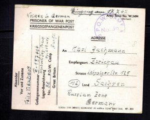 1947 Postwar Postcard Cover POW Camp 36 Aylsbury England to Germany Prisoner war