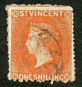 St Vincent SG24 1/- Vermilion Wmk Star S/ways Perf 11 to 12.5 x 15 Cat 85 pounds