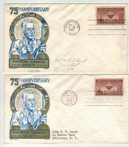 1951 AMERICAN CHEMICAL SOCIETY 76th Anniv. 1002 SET OF 2 1st Day + 2nd Day D.C.