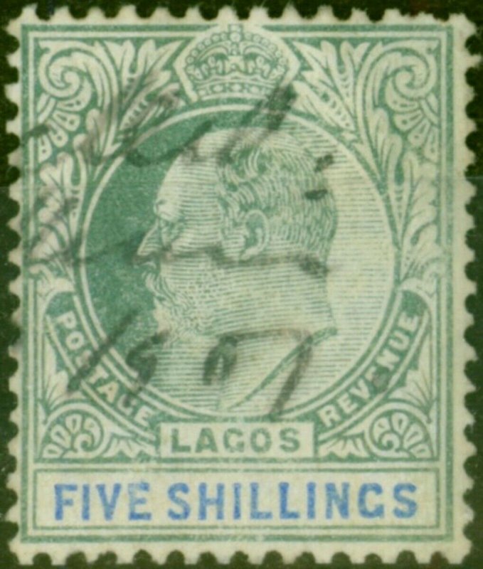 Lagos 1905 5s Green & Blue SG62 Fine Used Fiscal Cancel 