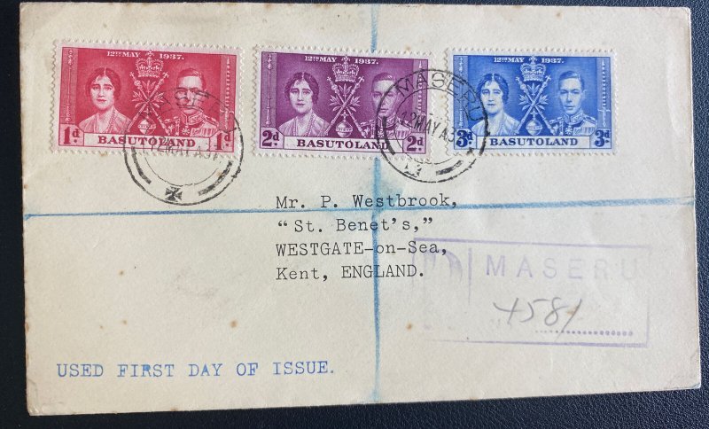 1937 Maseru Basutoland First Day Cover To England King George VI Coronation