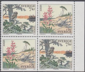 SWEDEN Sc # 2349a MNH BOOKLET PANE of 4 - 2 x 2 DIFF - EUROPA 1999 NAT'L PARKS
