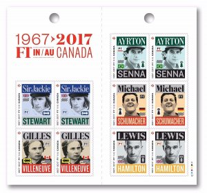 FORMULA 1 = BEST RACING CAR PILOTS = Booklet of 10 stamps MNH Canada 2017