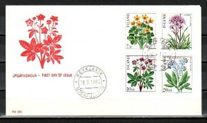 Iceland, Scott cat. 567-570. Various Flowers issue on a First day cover. ^