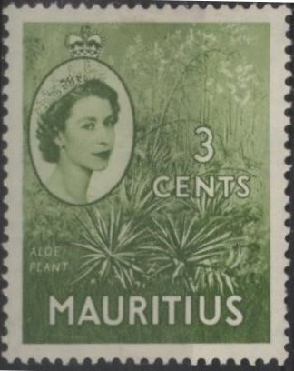 Mauritius 252 (mh) 3c Elizabeth II & aloe plant, yel grn (1954)