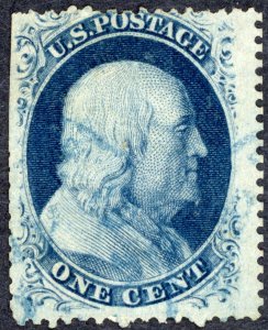 USA Scott 24 1c Blue Franklin 1857-61 Issue Used Classic US Stamp