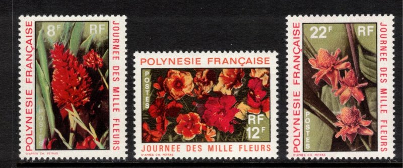 FRENCH POLYNESIA 1971 Flowers; Scott 264-66, Yvert 83-85; MNH