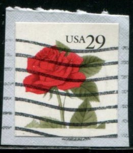 2490 US 29c Red Rose SA, used bklt sgl on paper