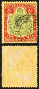 Bermuda SG118b KGVI 5/- Pale Green and Red/yellow Line Perf 14.25 (Ref 84)