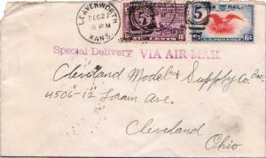 United States Kansas Leavenworth 1939 numeral duplex  6c Bi-color Eagle Air I...