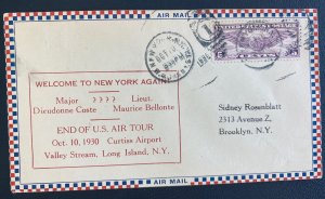 1930 New York USA Airmail cover Welcomes  Coste & Bellonte Again End Of Tour