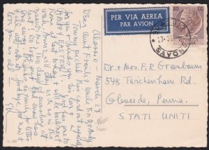 ITALY 1950 100L single franking postcard Alassio to USA....................B2782