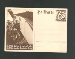 GERMANY WWII PROPAGANDA POSTAL CARD: THE FURHER DIGGING ON THE AUTOBAHN