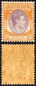 Straits Settlements SG287 KGVI 30c Dull Purple and Orange M/M Cat 20 pounds