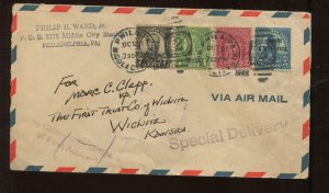 4 Color Franking on Stamp Dealer Special Delivery Cover PA to Wichita KS LV8090