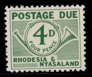 RHODESIA & NYASALAND QEII SG D3, 4d green, NH MINT.