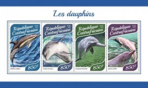 Central Africa - 2017 Dolphins - 4 Stamp Sheet - CA17906a