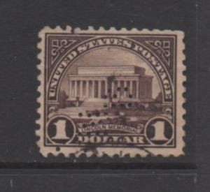 Scott#  571    used Single  perfin